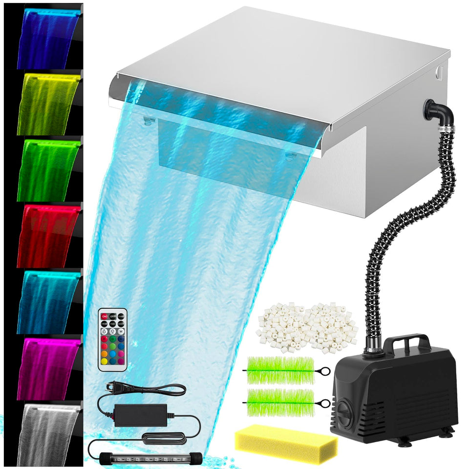 VCRAZE all-in-1 pond waterfall kit with 800GPH pump powering a vibrant backyard water feature.