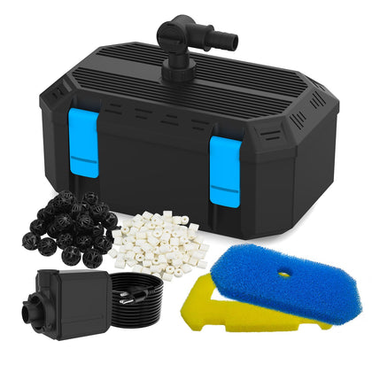 VCRAZE pond filter pump front view showing compact design for 350–500 gal ponds