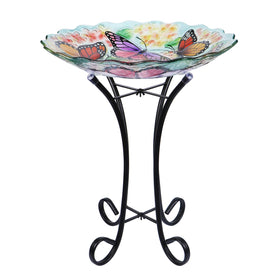 VCUTEKA 18-inch birdbath offers generous capacity for water or seeds.