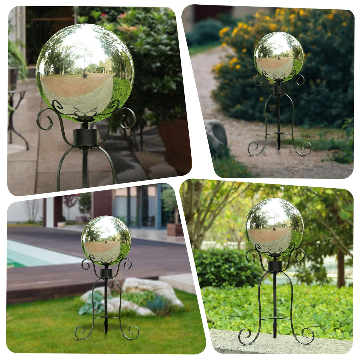 VCUTEKA shiny mirror ball brightens outdoor spaces with reflective surface and modern charm.