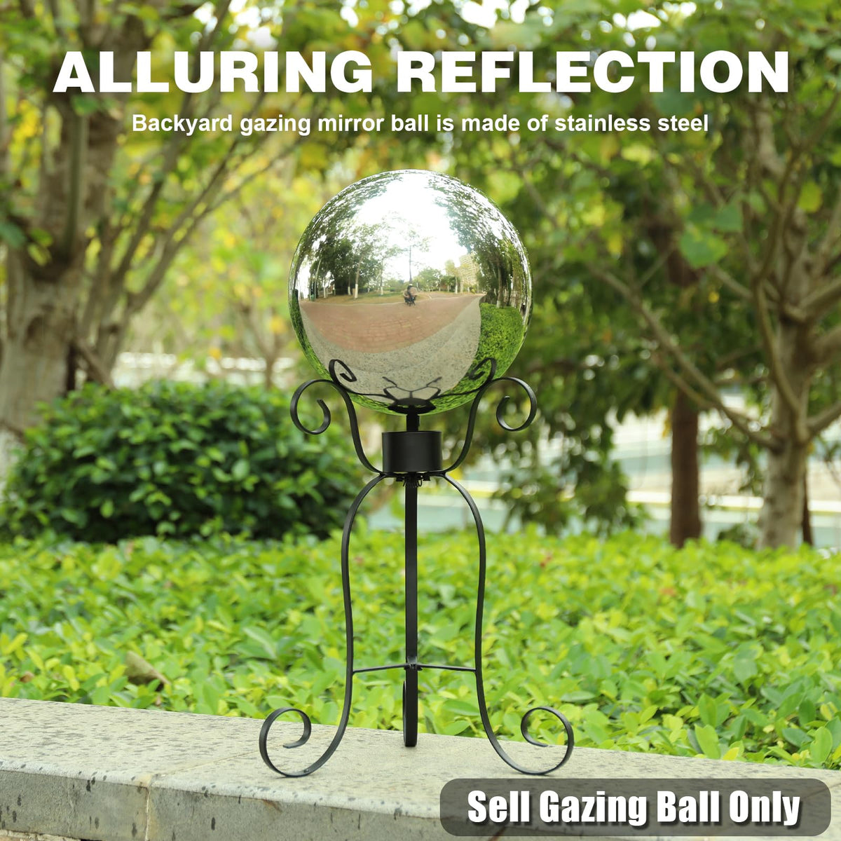 VCUTEKA silver garden globe for outdoor decor adds visual interest to patios and lawns.