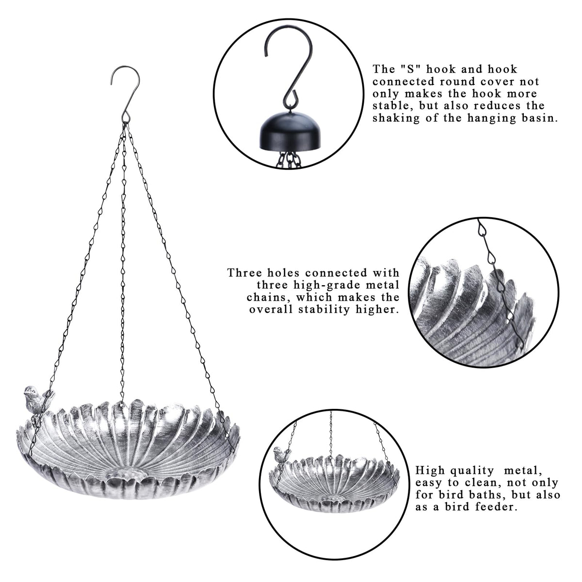 VCUTEKA 11.6-inch hanging bird bath is easy to hang and clean.