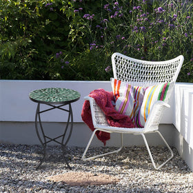 VCUTEKA compact 14-inch side table fits small patios and porches.