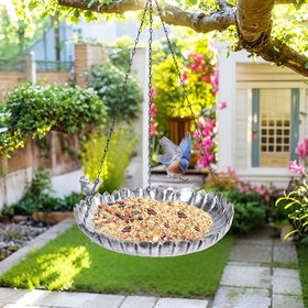 VCUTEKA outdoor metal bird bath invites birds to bathe on sunny days.