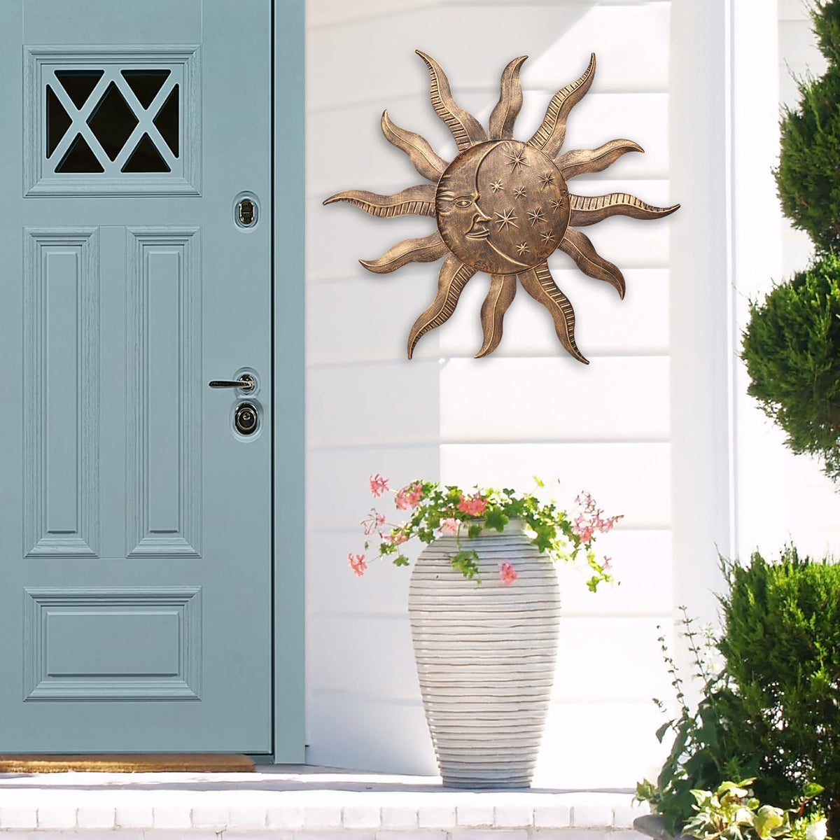 VCUTEKA metal sun wall art suitable for patio or fence decor