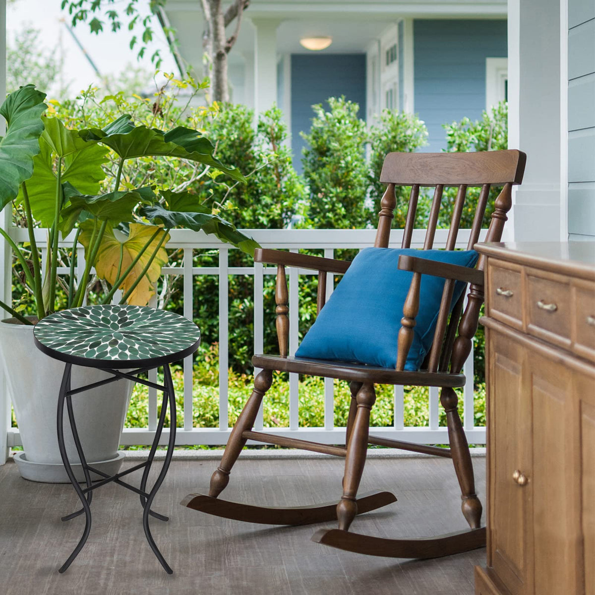 VCUTEKA patio/balcony setup featuring a compact mosaic side table.