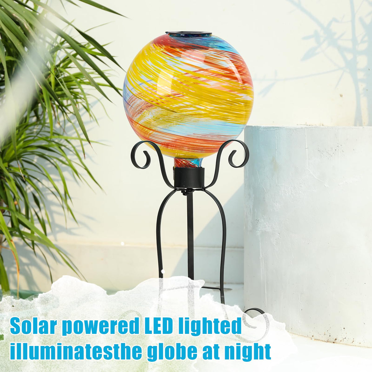 The 10-inch glass sphere enhances patios with magical rainbows