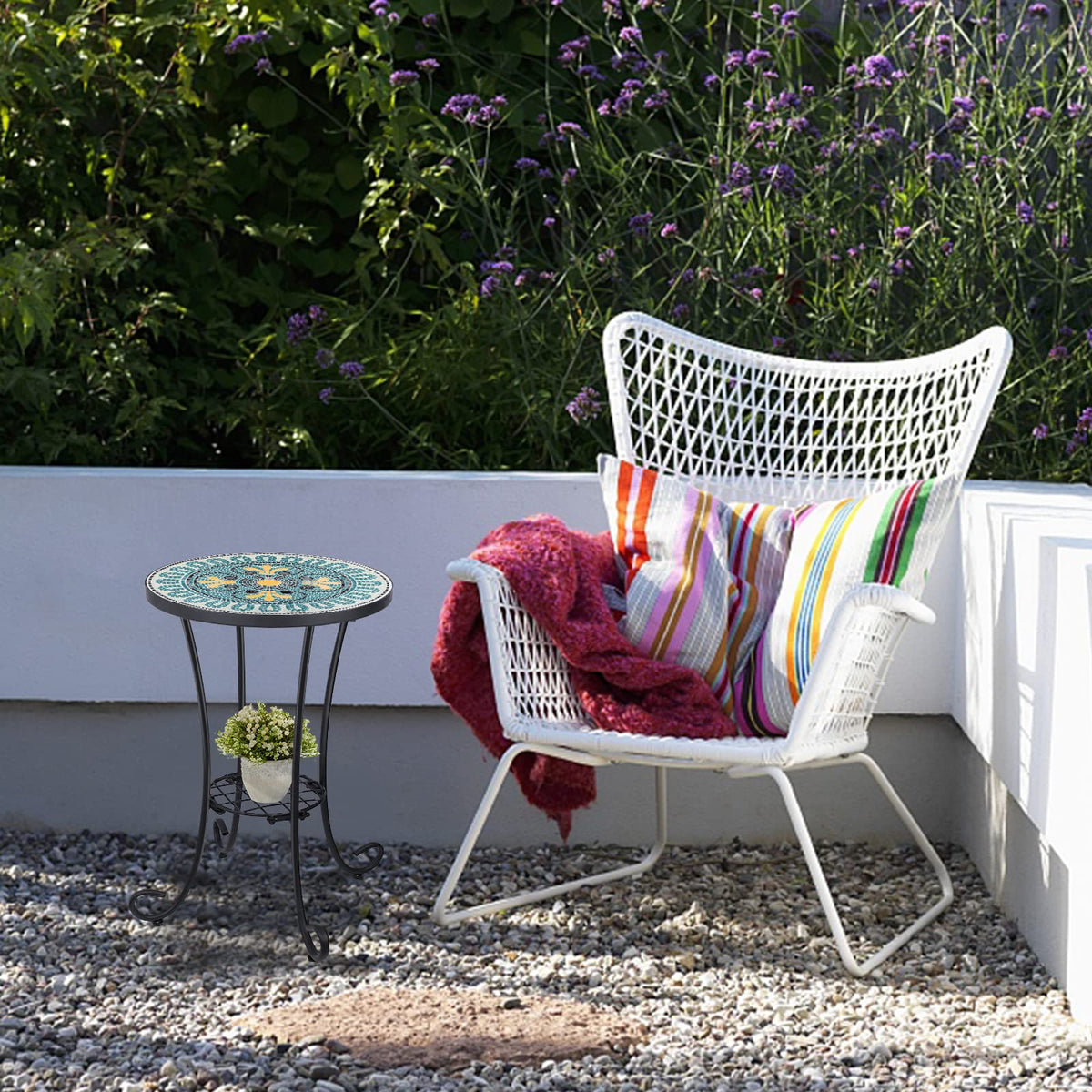 VCUTEKA 14-inch small end table ideal for balcony corners.