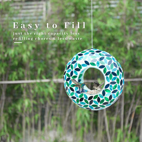 VCUTEKA Mosaic feeder sparkling in sun, enhancing garden aesthetics.