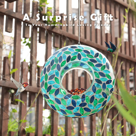 VCUTEKA Green round mosaic feeder serving as a decorative garden focal point.