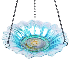 VCUTEKA BirdBath with daisy pattern, a hanging garden decor accent attracting birds.