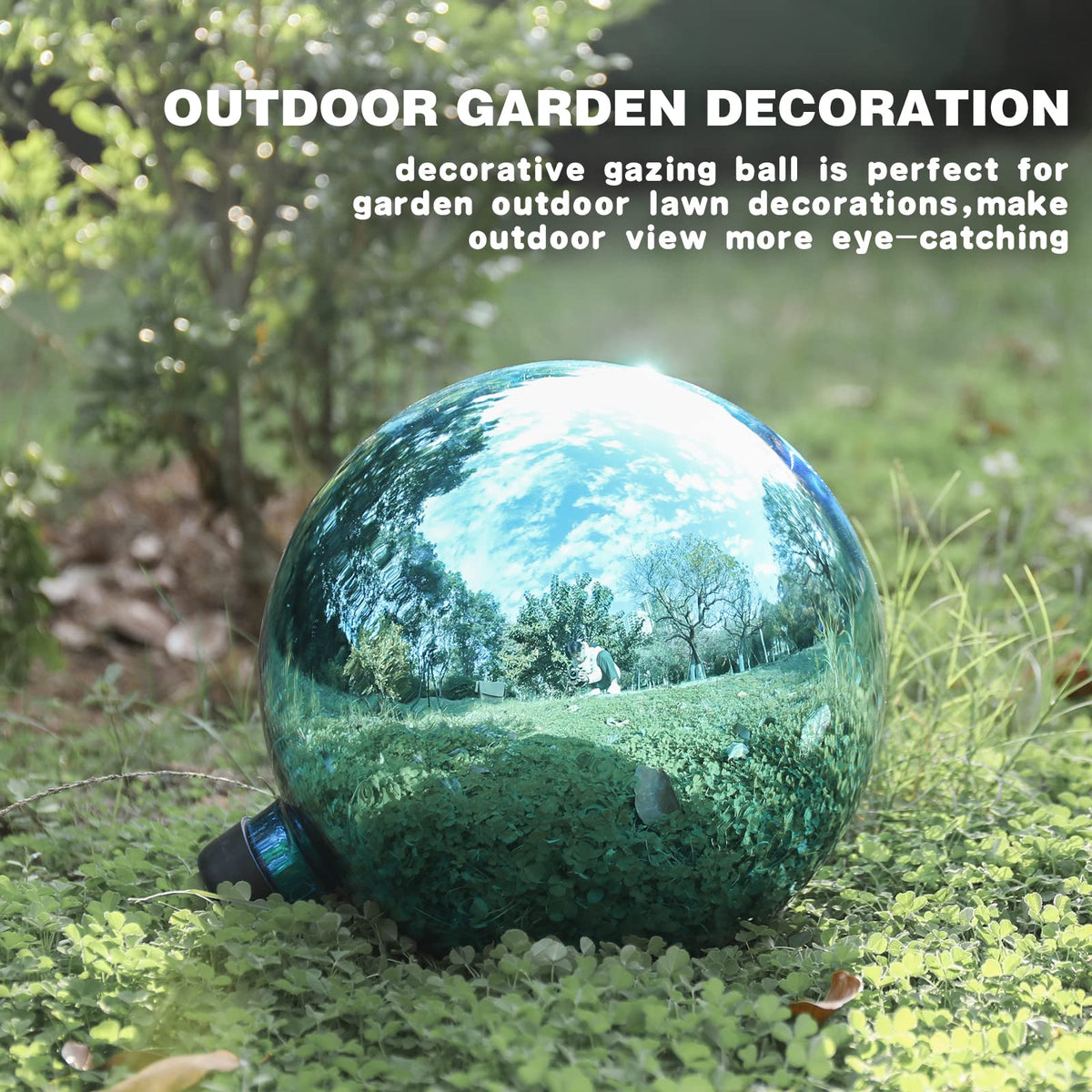 VCUTEKA gazing ball at front door creates a welcoming focal point.