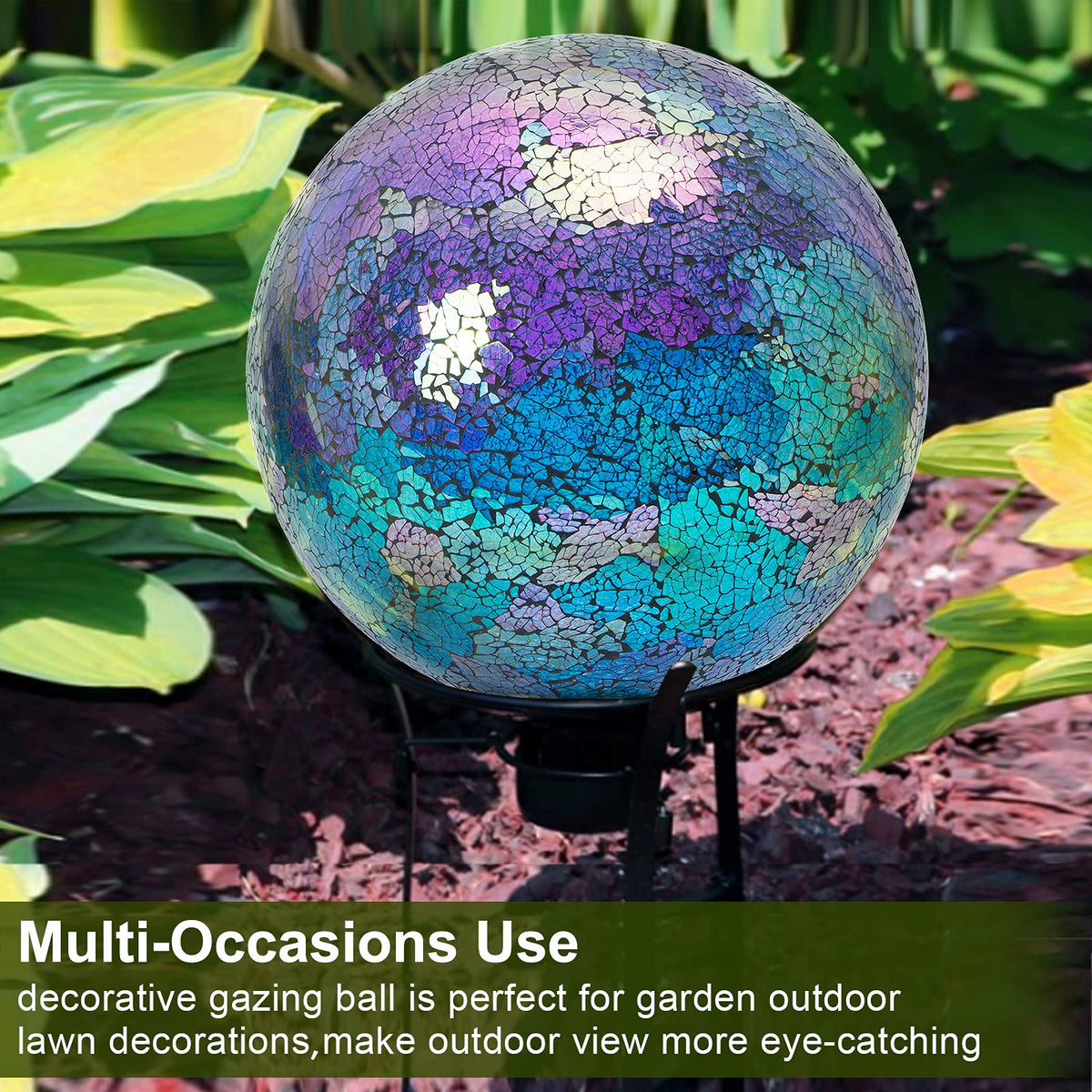 VCUTEKA glass gazing ball captures sun, adding color to your lawn