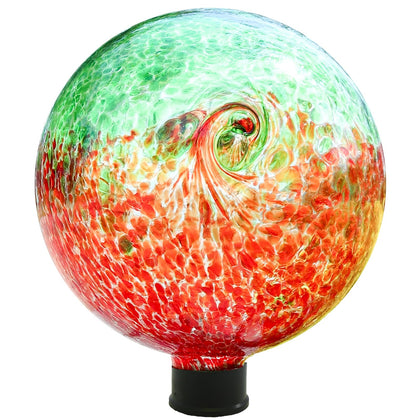 VCUTEKA Gazing Ball red swirl shines in sun, adding color to your garden.