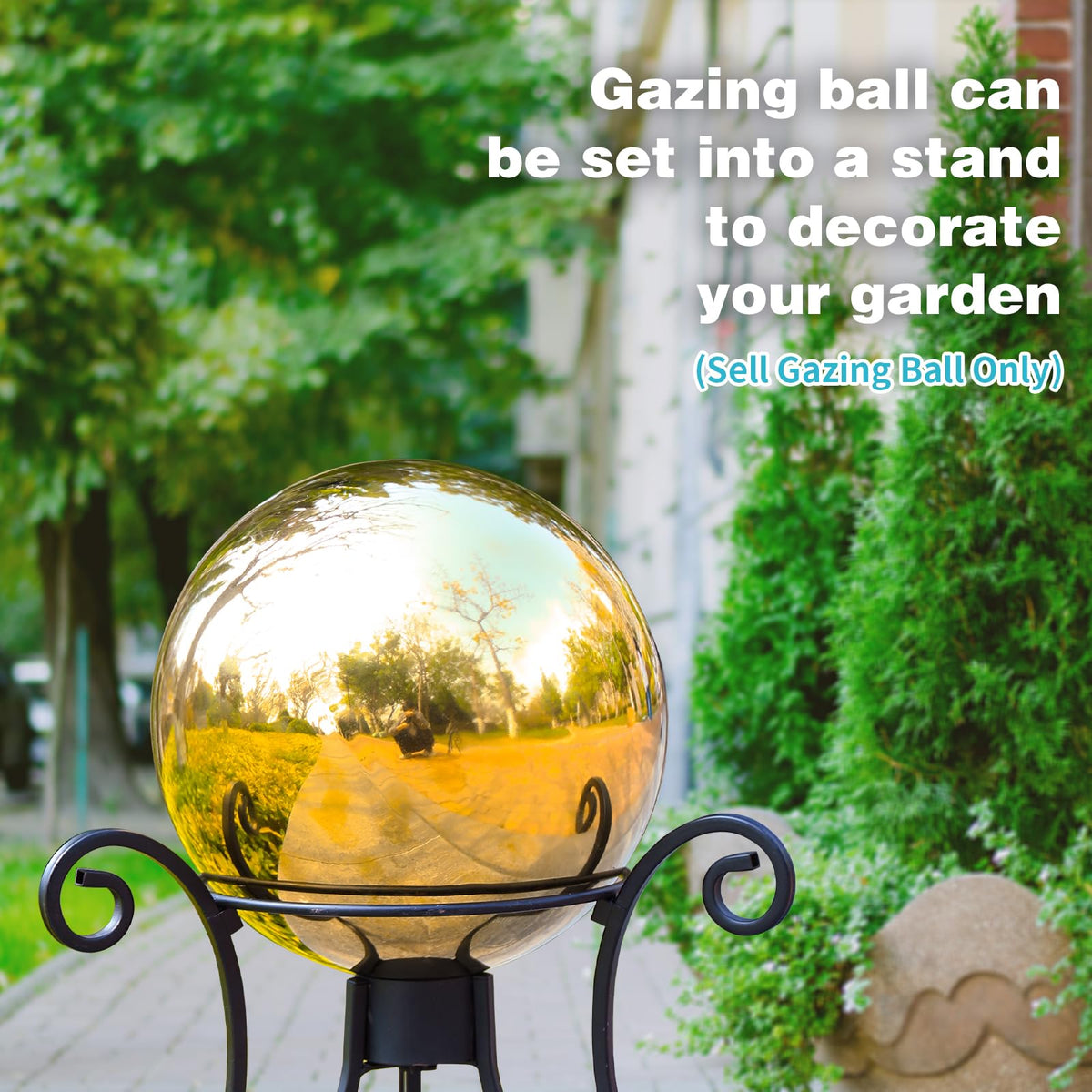VCUTEKA gazing ball reflects sunlight for luminous garden ambience.