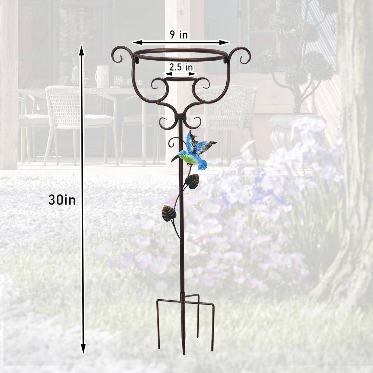 VCUTEKA gazing-ball-stand garden installation shows easy soil press-in design.