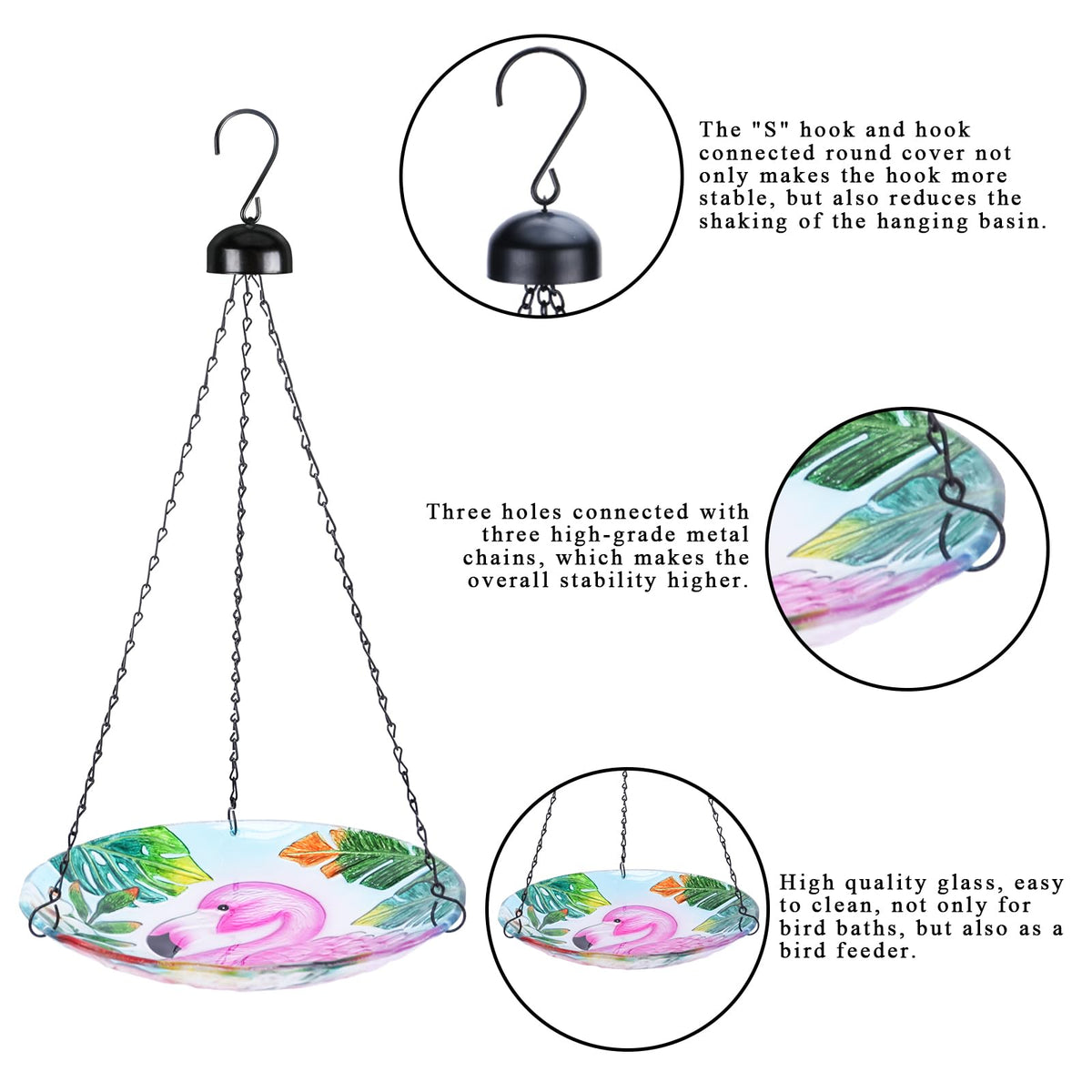 VCUTEKA glass birdbath in outdoor garden decor setting