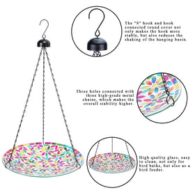 VCUTEKA 11-inch glass mosaic birdbath is easy to clean and hang for convenience.