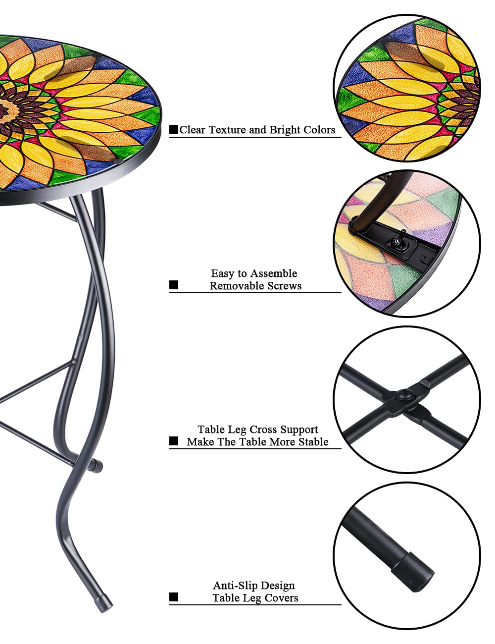 VCUTEKA Indoor-outdoor versatile accent table for patios or living spaces.