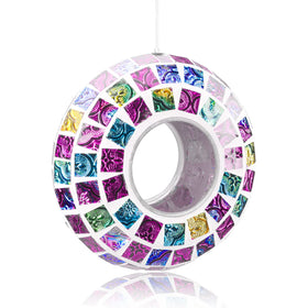 VCUTEKA mosaic fly-through bird feeder inviting wild birds to perch and feed