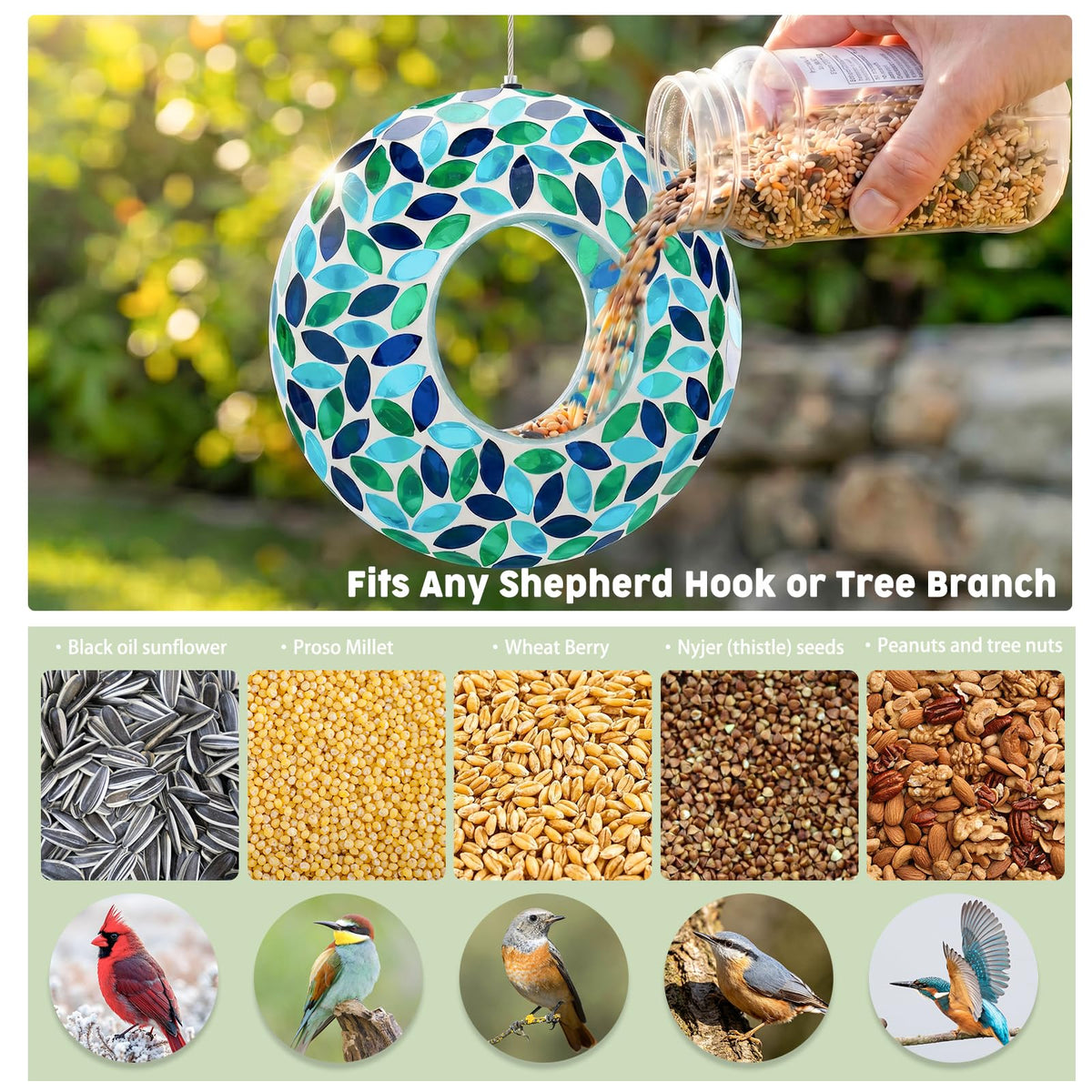 VCUTEKA outdoor bird feeder with hanging wire design for versatile placement.