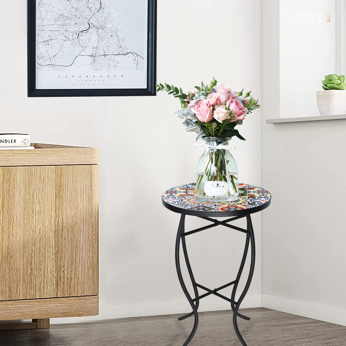 VCUTEKA outdoor indoor table supports plants, drinks and decor.