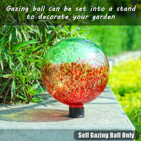 VCUTEKA Gazing Ball captures sun, sparkling with iridescent hues across yard.