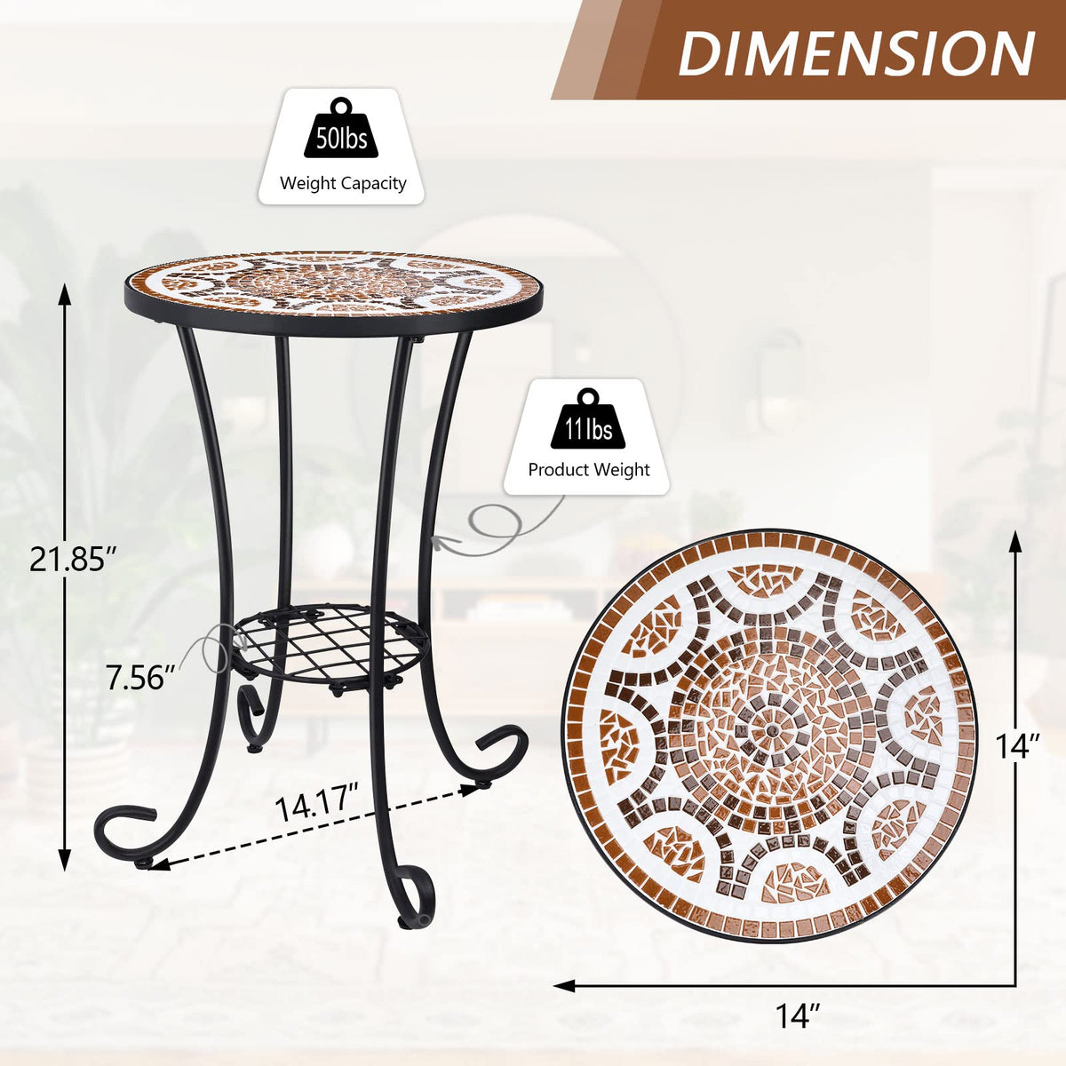 VCUTEKA outdoor side table 11 lbs easy to move and reposition.
