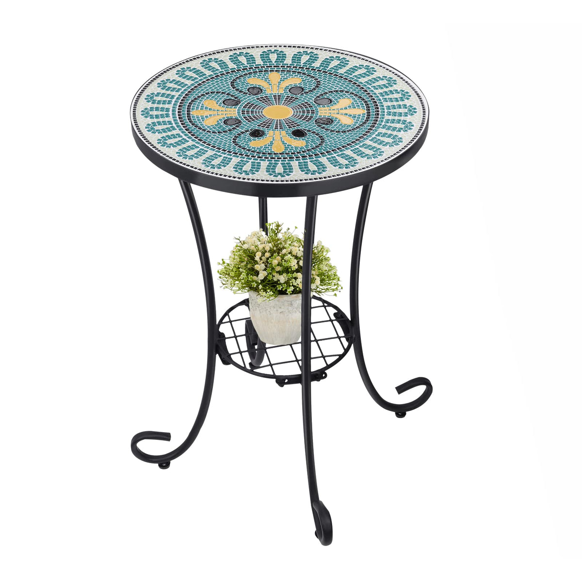 VCUTEKA outdoor side table with mosaic top adds color to your patio.