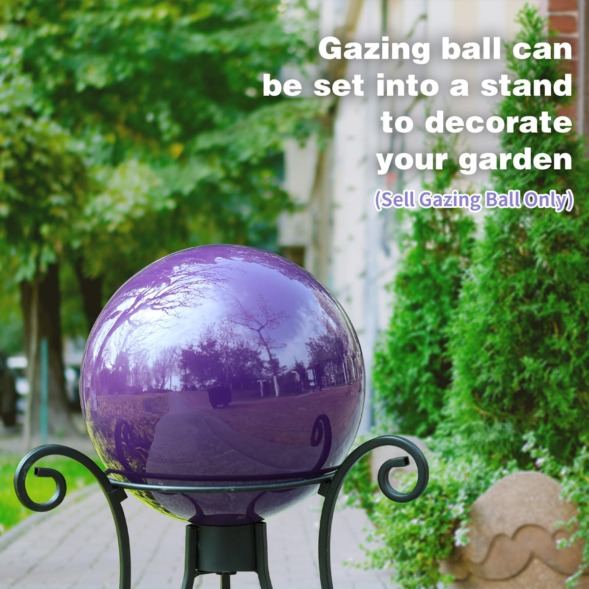 VCUTEKA purple gazing globe captures dusk reflections for mood lighting.