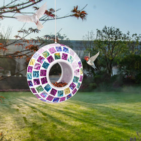 VCUTEKA round glass bird feeder shines in sun to brighten your yard