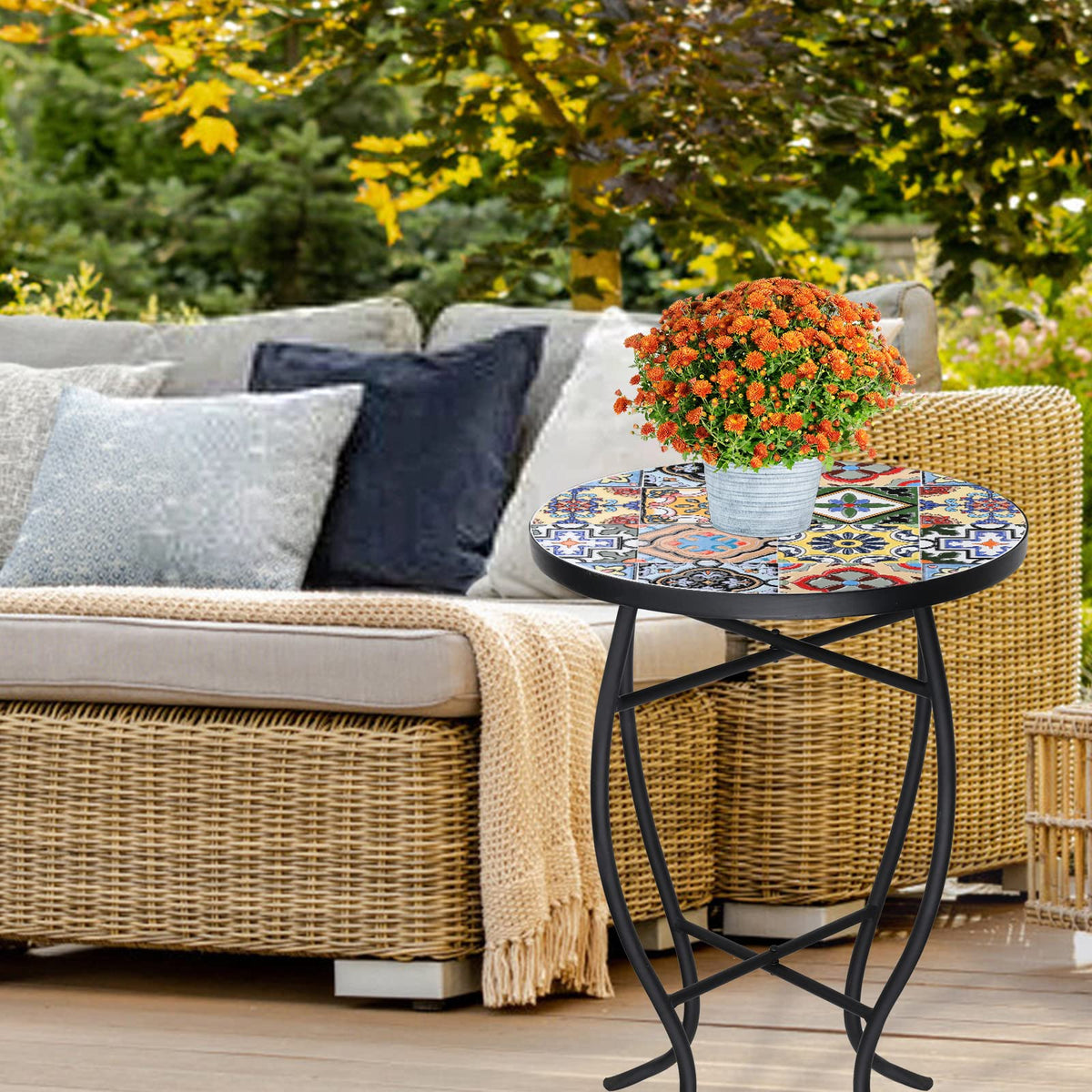 VCUTEKA sun-pattern tile top complements boho to modern decor.