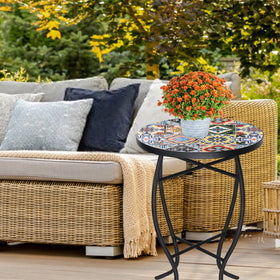 VCUTEKA sun-pattern tile top complements boho to modern decor.