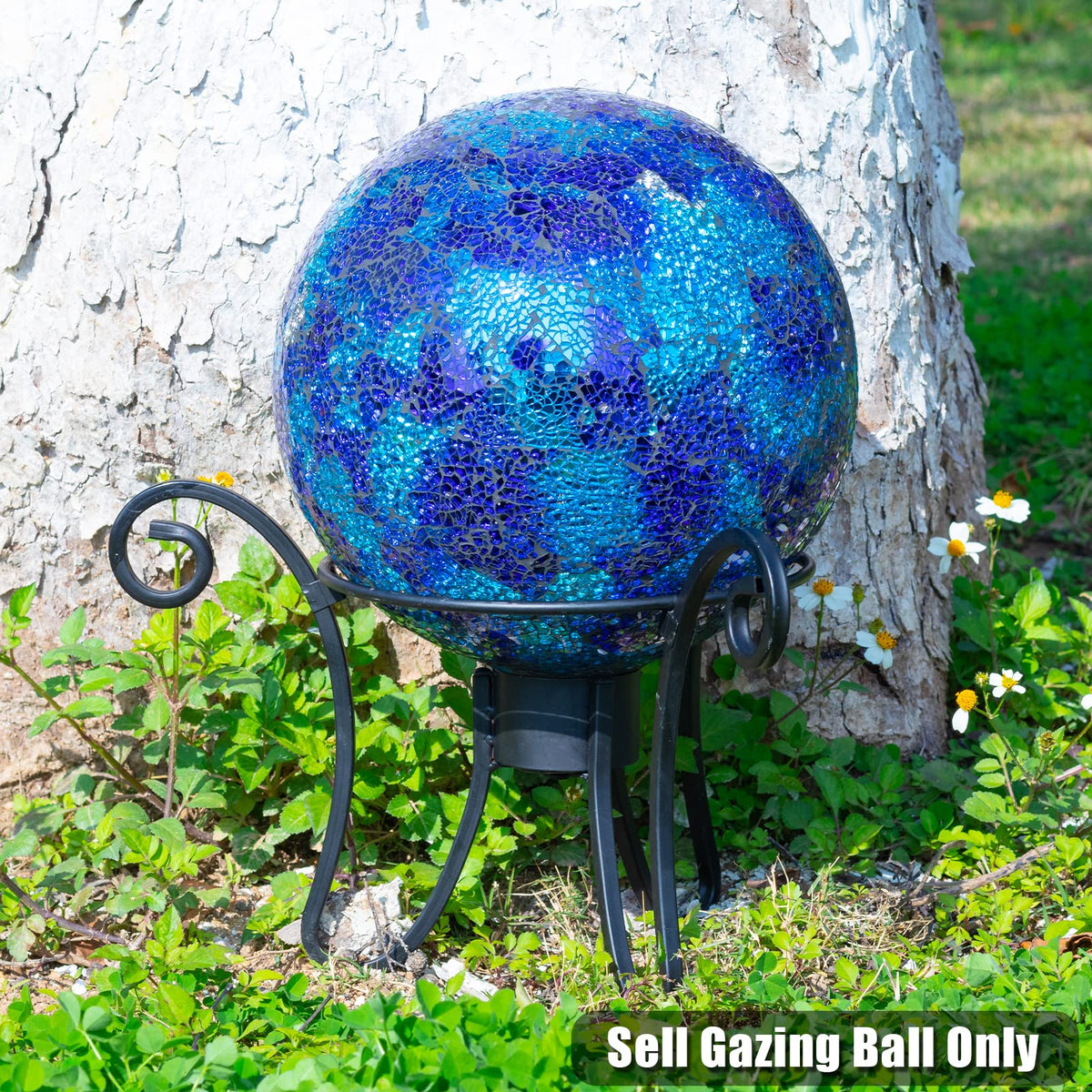 VCUTEKA durable gazing ball with cement base offers lasting outdoor display.