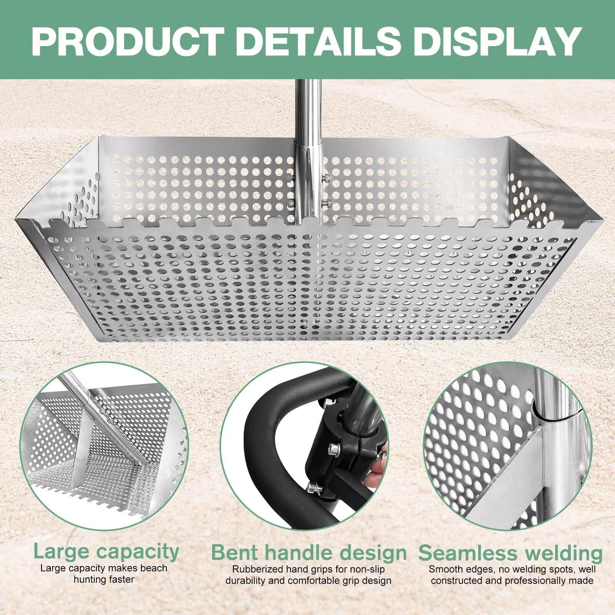 Vdsfand Sand Flea Rake detachable handle enables compact storage.