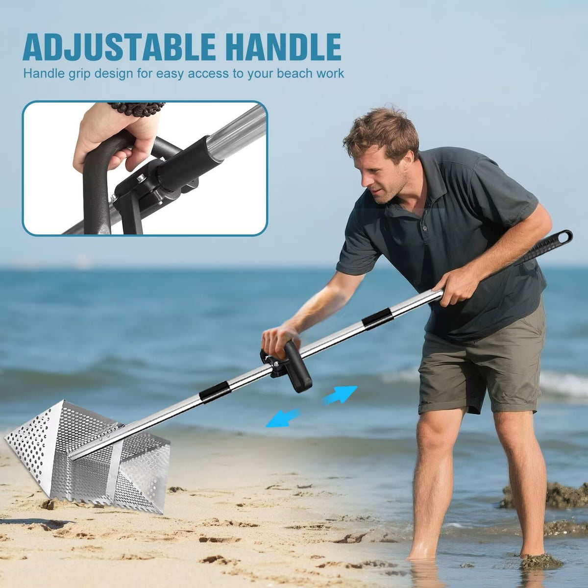 Vdsfand Sand Flea Rake ergonomic grip reduces wrist fatigue