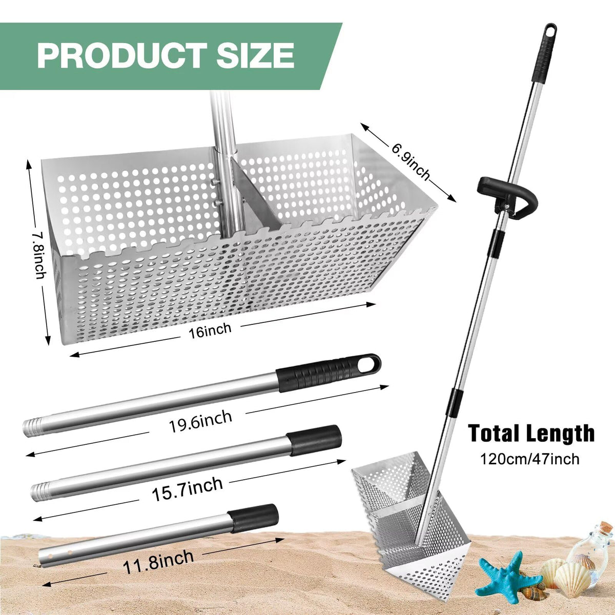 Vdsfand Sand Flea Rake three-section assembly for easy portability.