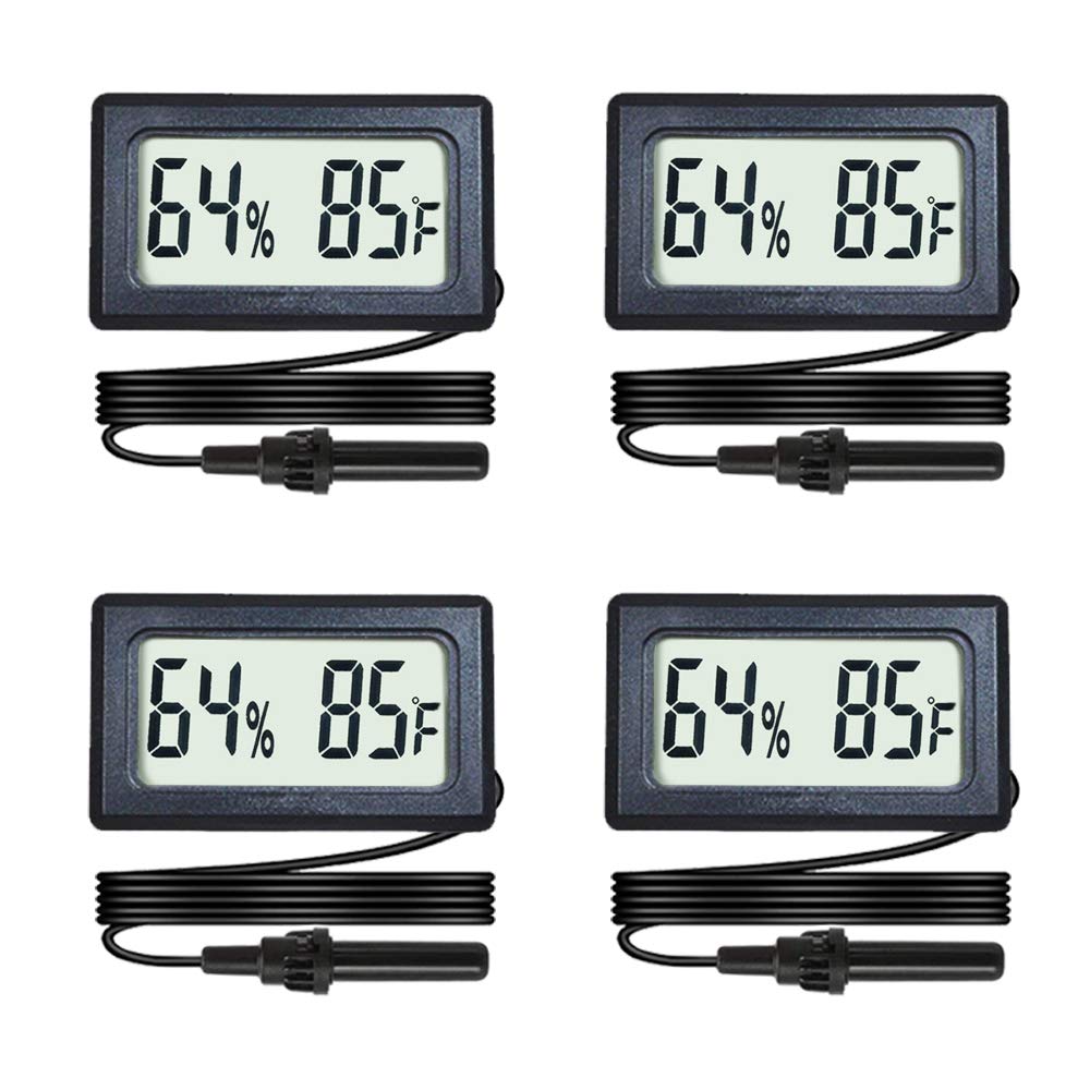 Veanic 4-pack mini digital hygrometer thermometer front view for quick terrarium readings.
