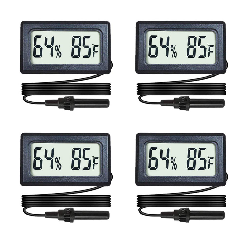 Veanic 4-pack mini digital hygrometer thermometer front view for quick terrarium readings.