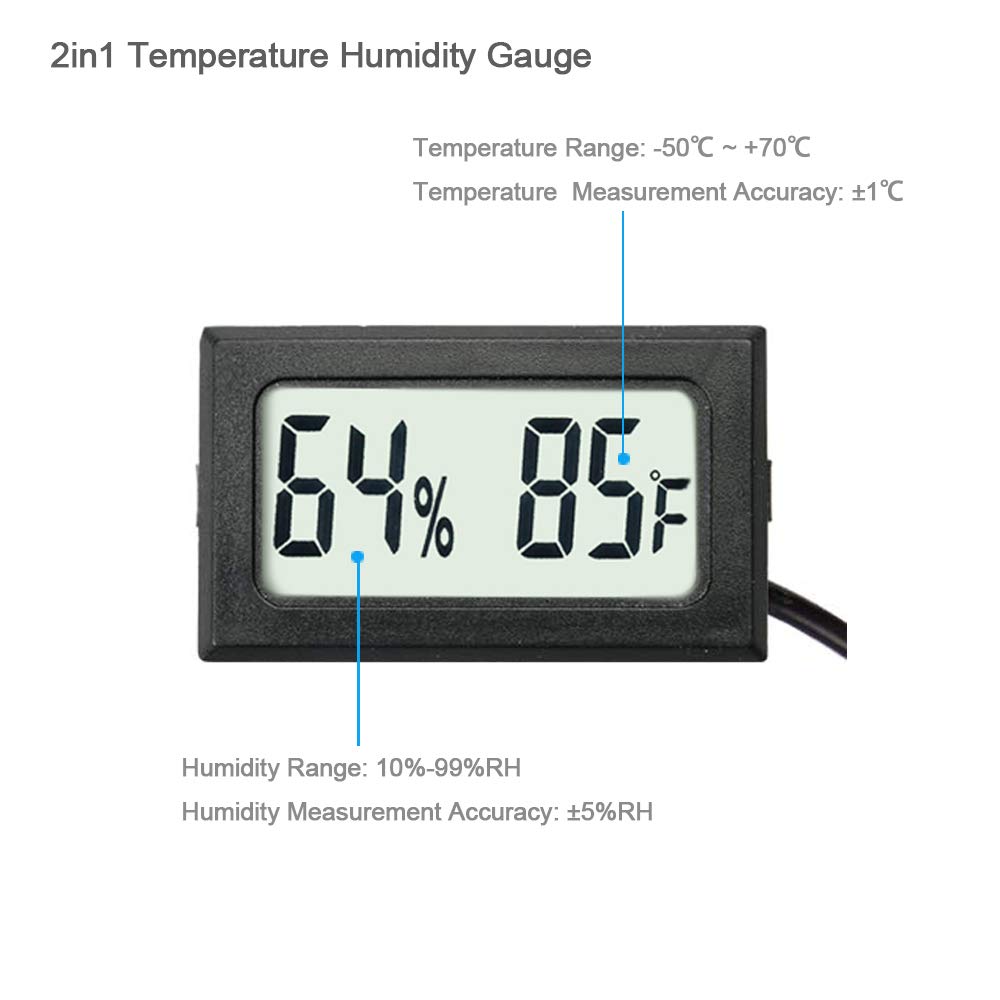 Veanic LCD display provides clear terrarium temperature and humidity readings.