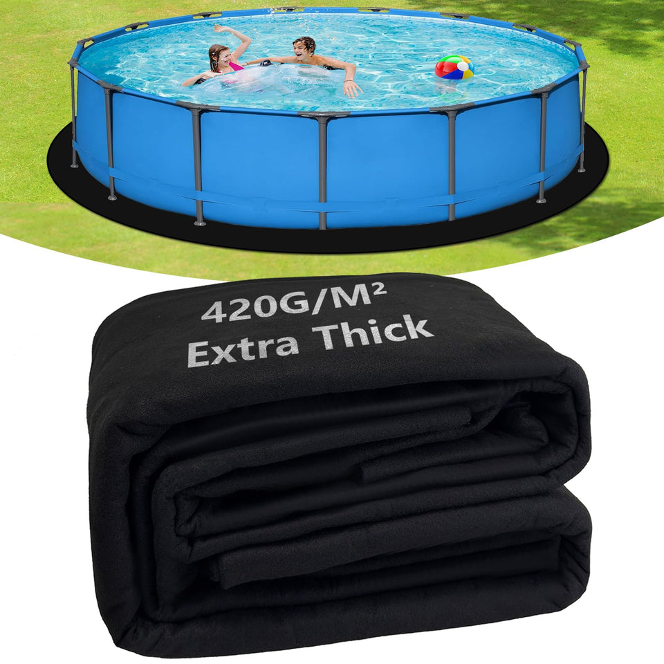 Vecacosic 19ft round pool pad installation for a smooth liner surface.