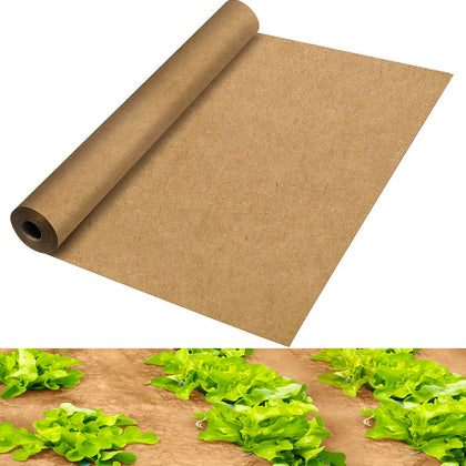 Vecacosic biodegradable weed barrier roll laid in a garden bed for weed suppression.