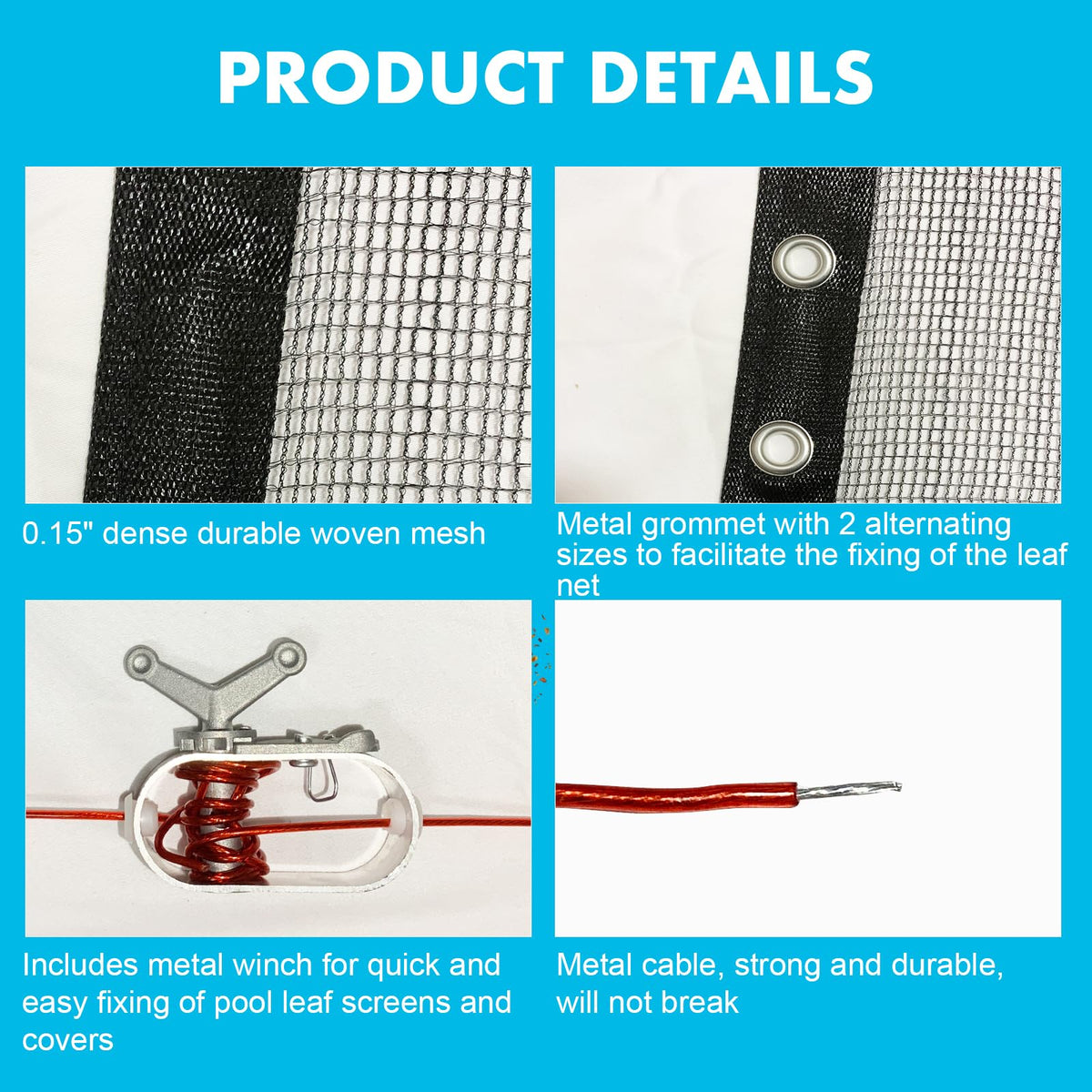 Vecacosic HDPE mesh material shown, UV resistant and durable.
