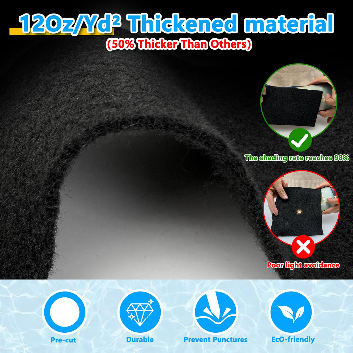 Vecacosic puncture-resistant pool pad guards against weeds and sharp objects.