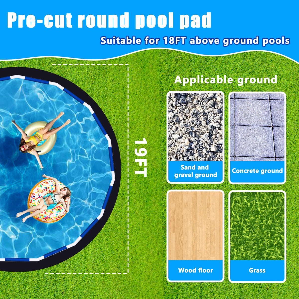Vecacosic round pool pad underside cushion for comfortable footing.