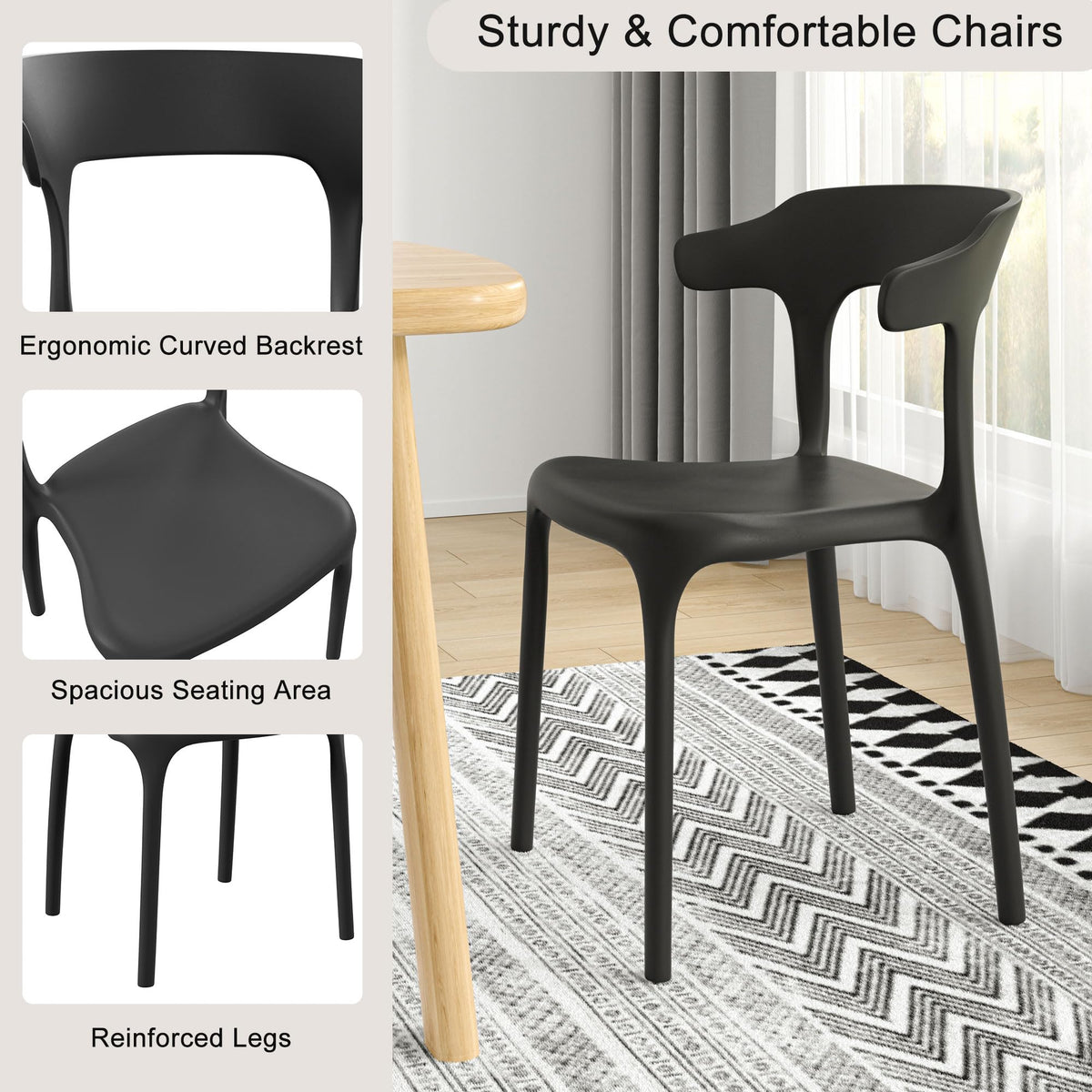 VECELO curved backrest provides ergonomic support during meals