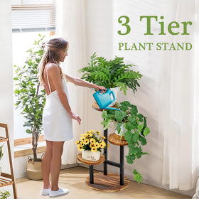 VECELO tall metal wood flower shelf for compact spaces and vertical display