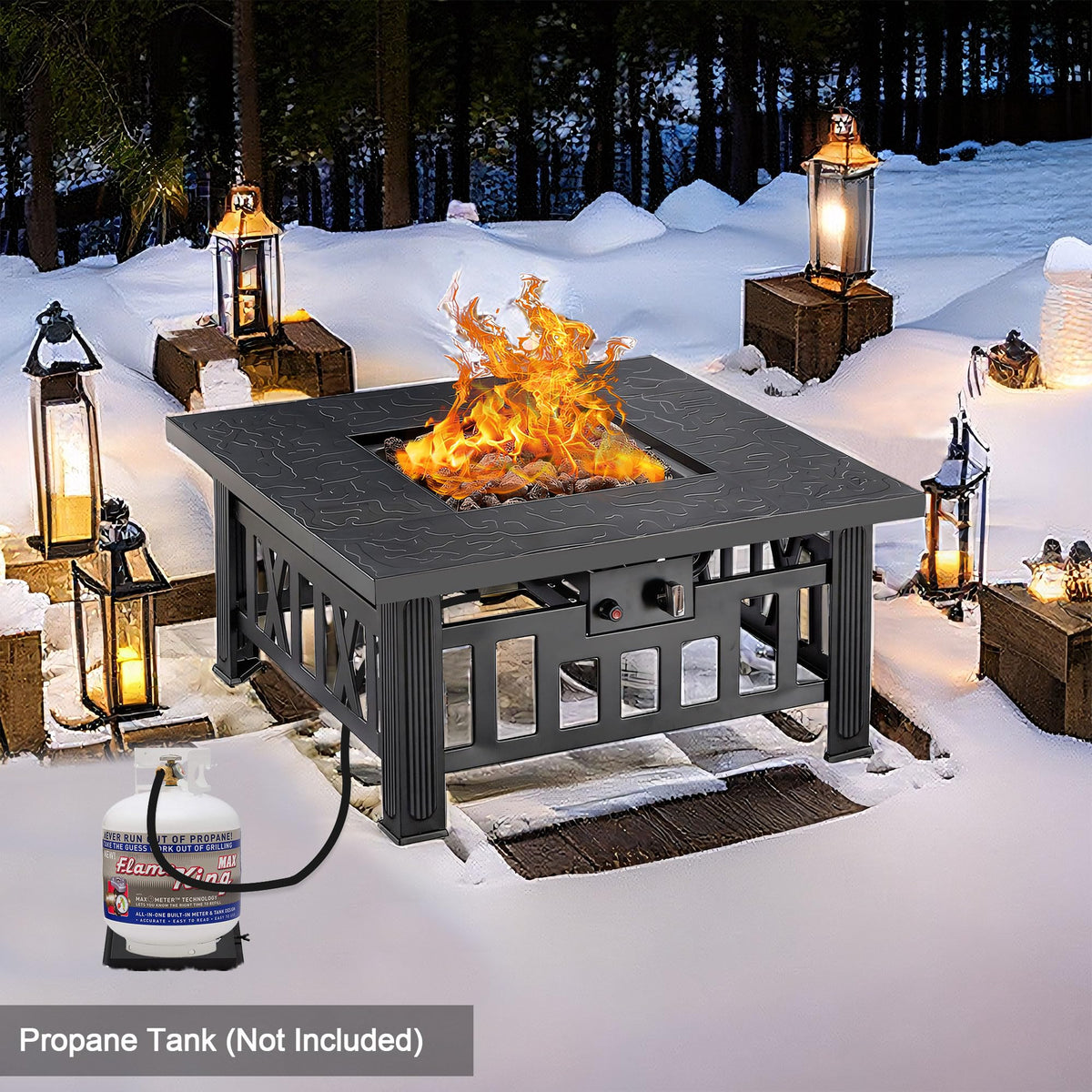 VECELO fire pit 50k BTU lava rock setup heats outdoor spaces evenly