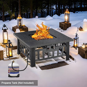 VECELO fire pit 50k BTU lava rock setup heats outdoor spaces evenly