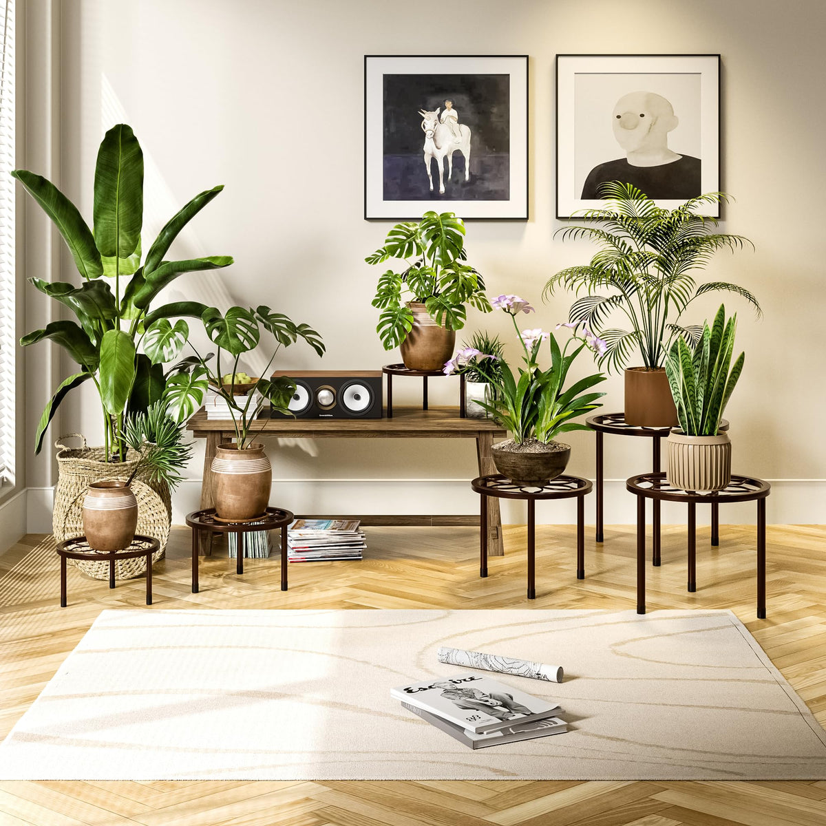 VECELO plant stand with floral-pattern top, decorative pot support